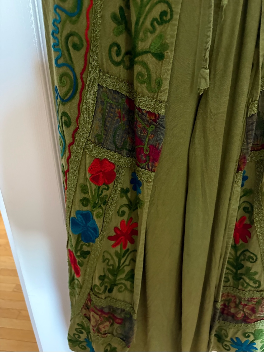 Olive Green Wide-Leg Embroidered Women's Pants - Picture 2 of 11